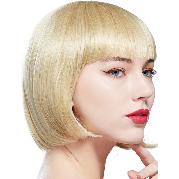 BABEYOND 1920s Flapper Short Wig Great Gatsby Bobo Wig Light Gold Straight Wig Flapper Costume Hair Wigs Accessory (Light Gold)