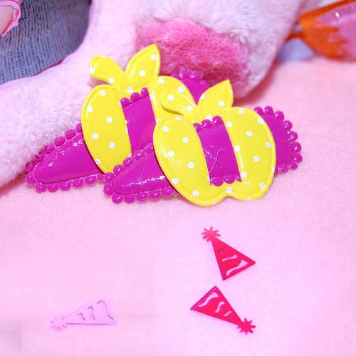 10 Pairs Girls' Hair Barrettes - Polka Dot Plastic Ribbons - Colorful Assortment.