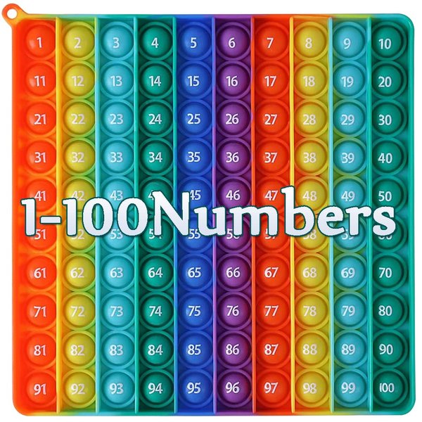 AK-SHIP 7.8in Big Size P0pp Math Toys , Rainbow Square Fidget Ttoy 100bubbles Stress Relieving Fidget Game for Teachers to Create Kinds of Math Manipulatives【with 1-100 Numbers Tables】