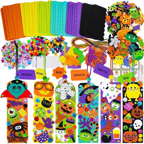Winlyn 36 Sets Halloween Craft Kits Halloween Crafts DIY Halloween Bookmarks Art Sets Bats Monster Jack-O'-Lantern Ghost Foam Stickers Arts and Crafts for Kids Classroom Activities Holiday Fall Crafts