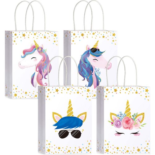 24 Pieces Unicorn Party Favor Bags for Unicorn Birthday Party Supplies, Unicorn Gift Bag Unicorn Party Goody Treat Candy Bags for Unisex Unicorn Party Favors Girls Boys Kids Baby Birthday Decorations