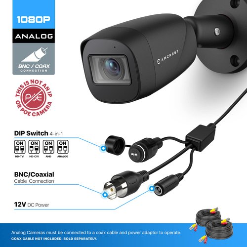 Amcrest Full HD 1080P 1920TVL Bullet Outdoor Security Camera (Quadbrid 4in1 HD-CVI/TVI/AHD/Analog), 2MP 1920x1080, 129° FOV, Black AMC1081BC28-B-V4