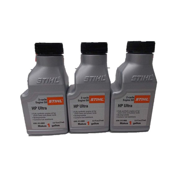 Stihl 3 Pack Synthetic Oil Mix 50:1 HP Ultra 2-Cycle 1 Bottle 2.6 oz = 1 Gal #G