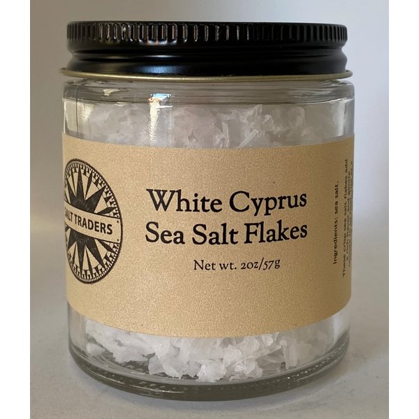 Salt Traders Cyprus White Pyramid Sea Salt Flakes - 2 oz Net Wt. (Glass Jar)