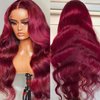 99j Burgundy Lace Front Wigs Human Hair Body Wave 13x4 HD Glueless lace Frontal Wigs Human Hair Pre Plucked hair Bleached Knots 180% Density wigs for women Wine Red Colored Brazilian virgin 24inch