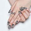 GLAMERMAID Press on Nails Short Almond,Handmade Silver False Nails with Chrome Design,Gel Glue on Nails Reusable Full Cover Manicure Set for Women