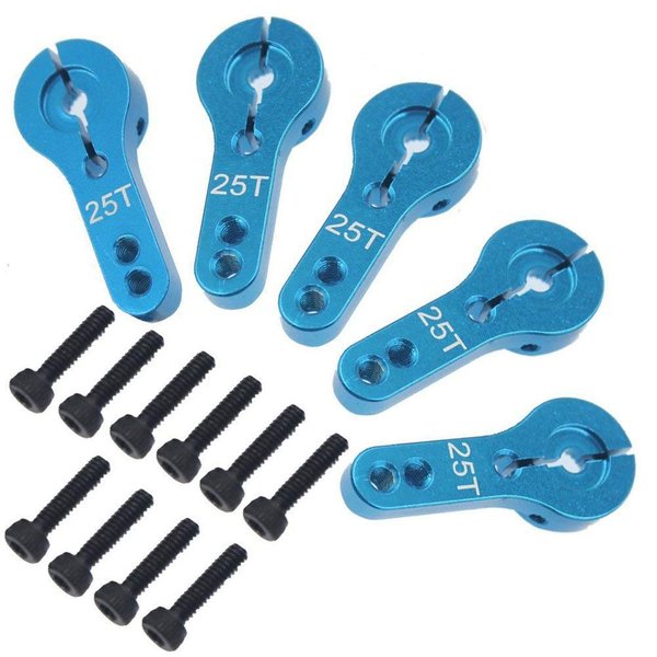 ShareGoo 5PCS 25T Aluminum Servo Horns M3 Threads Metal Steering Arm for RC Car Truck Buggy Airplane,Blue