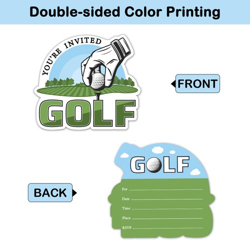 REWIDPARTY Golf Party Invitations with Envelopes & Stickers（Set of 15） Golf Game Shaped Fill-in Invitations Golf Birthday Invite Cards Golf Birthday or Retirement Party Supplies for Teens Adults