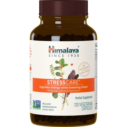 Himalaya StressCare Herbal Supplement, Supports Stress Relief, Energy Support, Relaxation, Occasional Sleeplessness, Ashwagandha, Holy Basil/Tulsi, Gotu Kola, Non-GMO, Vegetarian, 120 Capsules