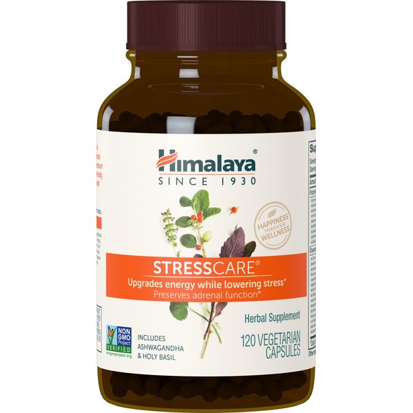 Himalaya StressCare Herbal Supplement, Supports Stress Relief, Energy Support, Relaxation, Occasional Sleeplessness, Ashwagandha, Holy Basil/Tulsi, Gotu Kola, Non-GMO, Vegetarian, 120 Capsules