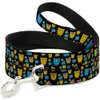 Dog Leash Owls Black Multi Neon 4 Feet Long 0.5 Inch Wide