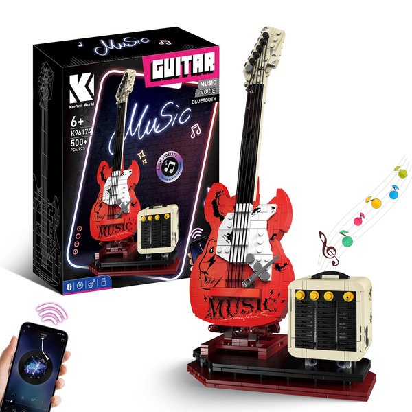 XYDongtong Guitar Music Interactive Building Set for Music Lovers, DIY Guitar Model Toy Compatible with Lego，Reverb Amplifier & Authentic Accessories, Perfect Way to Rock Gift Giving.