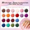 ROSALIND Gel Nail Polish Set - 20 Colors Orange Red Gel Polish with Base Coat Glitter Glossy Matte Top Coat Manicure Set 24PCS Purple Wine Colors Suitable For All Seasons