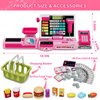 Wee Wonders 63PCS Cash Register for Kids, Kids Cash Register with Real Calculator, Pretend Play Store with Music/Motorized Conveyor/Play Money/Food Toys, Learning Toys for Boys Girls 3+, Pink