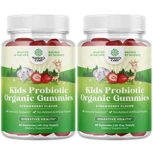 Natures Craft USDA Organic Probiotic Gummies for Kids - Vegan Non-GMO Kids Probiotic Gummy Vitamin for Immunity and Digestive Health - Gentle 2.5B CFU Organic Probiotics Strawberry Flavor (4 Month)