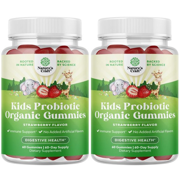 Natures Craft USDA Organic Probiotic Gummies for Kids - Vegan Non-GMO Kids Probiotic Gummy Vitamin for Immunity and Digestive Health - Gentle 2.5B CFU Organic Probiotics Strawberry Flavor (4 Month)