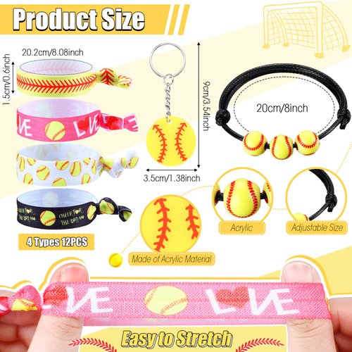 122 Pcs Softball Party Favors Softball Gifts for Girls and Boys, Include Softball Bracelet Drawstring Softball Bag Foam Mini Softball Ball Hair Ties Button Badges and Softball Stickers for Team