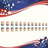 24Pcs 4th of July Press on Nails Short Square Fake Nails American Flag Stars Full Cover Nail Tips Design Patriotic Glue on Nails French Tip False Nails for Women Independence Day Manicure Decorations