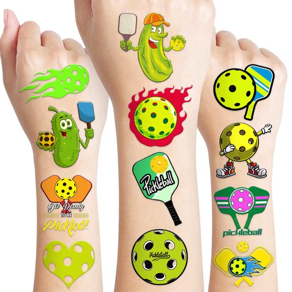 100 PCS Pickleball Ball Temporary Tattoos Sticker Sports Themed Birthday Party Decorations Supplies Favors Gifts Girls Boys Cute Tattoo School Reward Game Sporting Celebrations