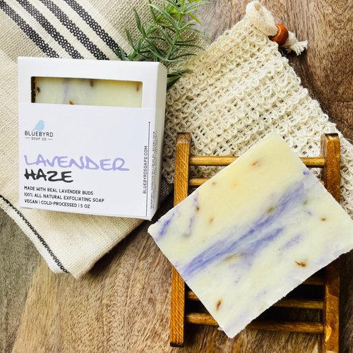 Bluebyrd Soap Co. Lavender Haze Soap Bar | Cold Process Bar Soaps with Organic RSPO, Olive Oil, Coconut Oil, Shea Butter | Natural Vegan Body Soap With Clean Ingredients (Lavender Haze)