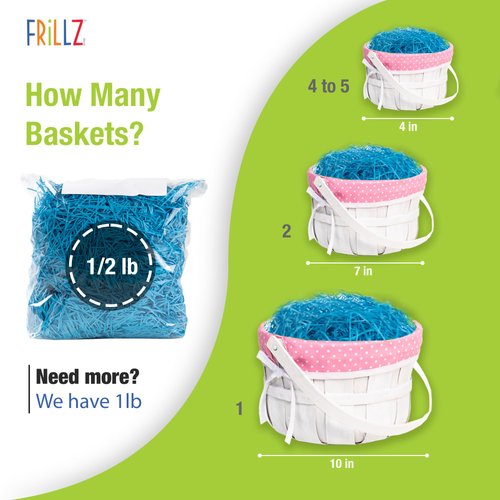FRILLZ Skinny-Cut Shredded Paper for Gifts & Easter Baskets - Protective, Reusable Paper Shred for Basket Filler - Grass Look (1/2 pound, Lime Green)