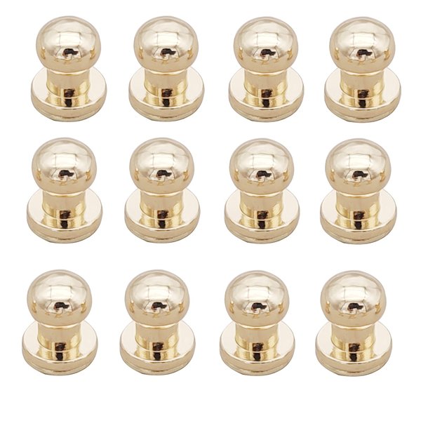 Denailey 12 Sets Solid Brass Round Head Button Stud Screw Leather Rivet Chicago Screws Button Rivets for Leather Craft Belt Wallet Handbag Repairs Decoration (Round Head Size 6mm, Shiny Light Gold)