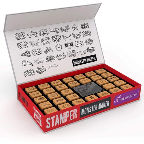 The Purple Cow - Stamper - Monster Maker Stamp Kit for Kids. Paint Stamper for Arts and Crafts. Develop Creativity with 31 Stamps and an Ink pad, for Girls and Boys Ages 6 to 16.