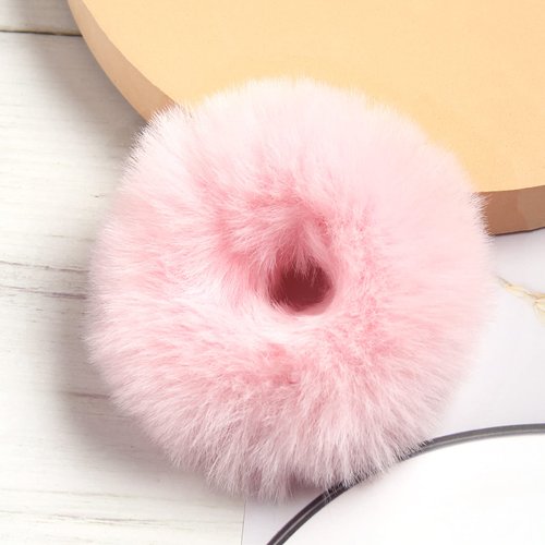 Furling Pompoms Furry Faux Rabbit Fur Hair Scrunchies Artificial Fur Hair Bobbles Elastic Hair Band Rope Wristband Ponytail Accessories Light Pink 2pcs