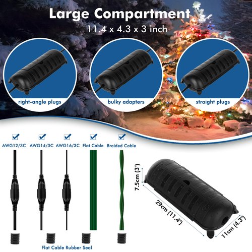 RESTMO Outdoor Waterproof Connection Box, Weatherproof Electrical Extension Cord Cover, Safety Seal Enclosure to Protect Extension Cables, Strip Light, Power Tool, Timers, Holiday Decorations, Black