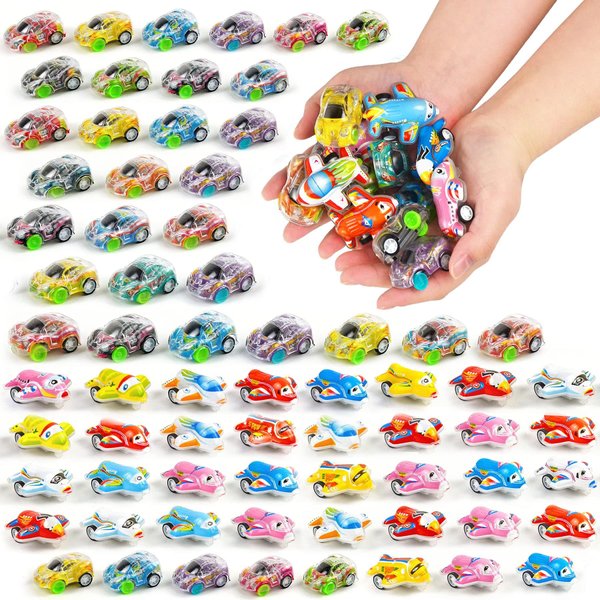 Vileafy 70 Mini Cars and Planes for Kids 4-8 Years Old, Pull Back Vehicles Set for Classroom Prizes, Bulk Treasure Box Toys, Goodie Bags Fillers, Carnival Prizes, and Birthday Return Party Favors