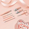 Manicure Set, 8 In 1 Stainless Steel Professional Pedicure Kit Nail Scissors Grooming Kit with Pink Leather Travel Case Pink