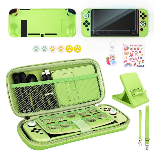 Younik Switch Accessories Bundle, 15 in 1 Green Switch (NOT OLED/Lite) Accessories Kit for Girls Include Switch Carrying Case, Adjustable Stand, Protective Case for Switch Console & J-Con