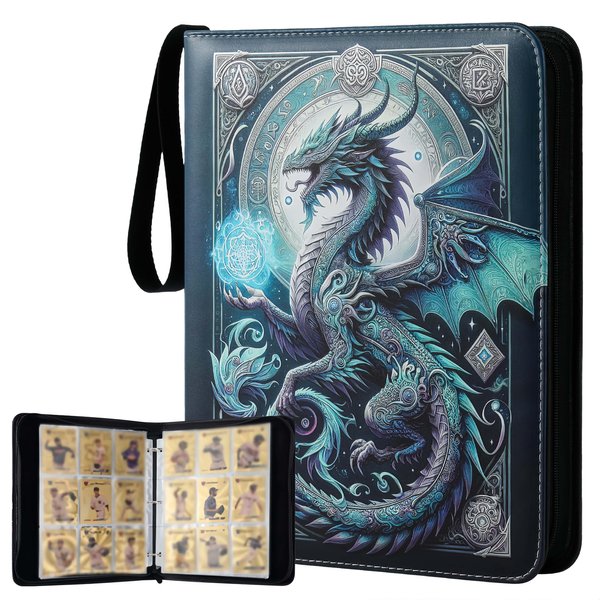 9-Pocket 3-Ring Trading Card Binder – Includes 50 Double-Sided Sleeves, Holds 900 Cards, Zippered Cute Card Holder for Boys & Girls Collectors