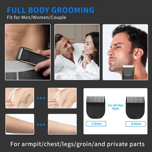 SKERTS Electric Hair Trimmer for Men, 2 Speeds Groin Hair Trimmer for Pubic Hair, Waterproof Body Groomer Trimmers, Replaceable Ceramic Blades, Ball Trimmer/Shaver Hygiene Razor,USB Recharge Dock