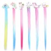6 Set Hair Extensions Clip - Carton Straight Curly Hair Extensions Clips, Cute Unicorn Accessories Hair Extensions for Kids Ponytails Girls, Rainbow Thick Wig Clip in Fake Bangs (Curly Hair 02)