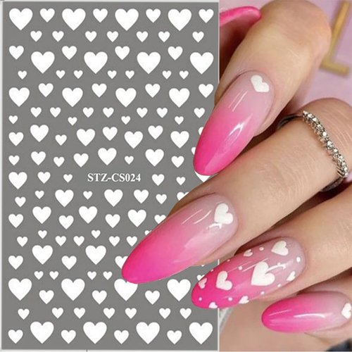 6 Sheets Heart Nail Art Stickers 3D Self-Adhesive Glitter Love Nail Stickers Red Gold Designs Heart Nail Decals DIY Colorful Heart Love Nail Art Supplies for Women Girls Nail Manicure Decorations