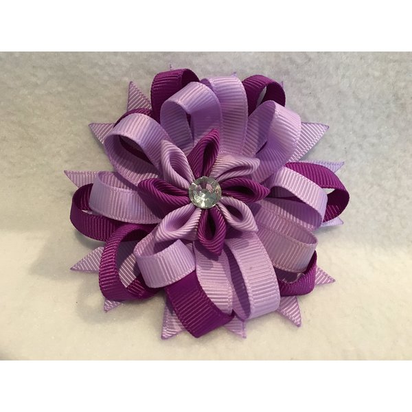 Grosgrain Ribbon Hair Bow, Stacked Hair Bow, Flower Hair Bow, Purple Hair Bow