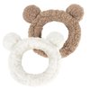 YISSION 2PCS Bear Ears Spa Headband No Slip Head Band for Face Wash Makeup Skincare Facial Headband Elastic Hair Band Carol Fleece Headbands for Women Girls (White Brown)