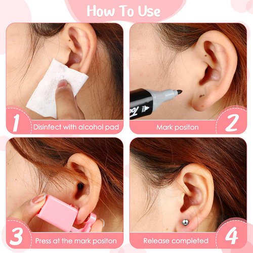 6 Pieces Self Ear Portable Piercing Gun Kit Disposable Nose Piercer with Pierced Earrings Household Body Piercing Tools with Studs for Men Women (Bead Style, Pink)