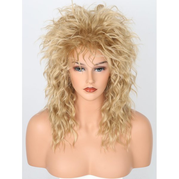 Lucoacos Womens Blonde Long Curly Wig 80s Rocker Mullet Wig Halloween Party Costume Wig