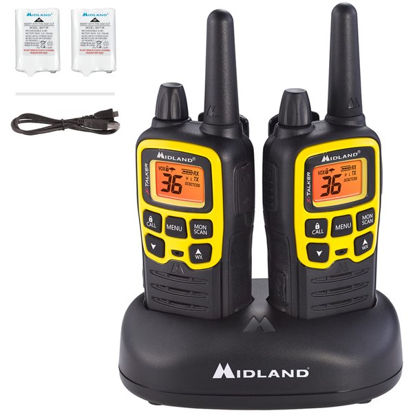 Midland® - T61VP3 X-TALKER - Two-Way Radio - 36 Channel FRS- Long Range Walkie Talkie, 121 Privacy Codes, & NOAA Weather Scan & Alert Black/Yellow, 2-Pack