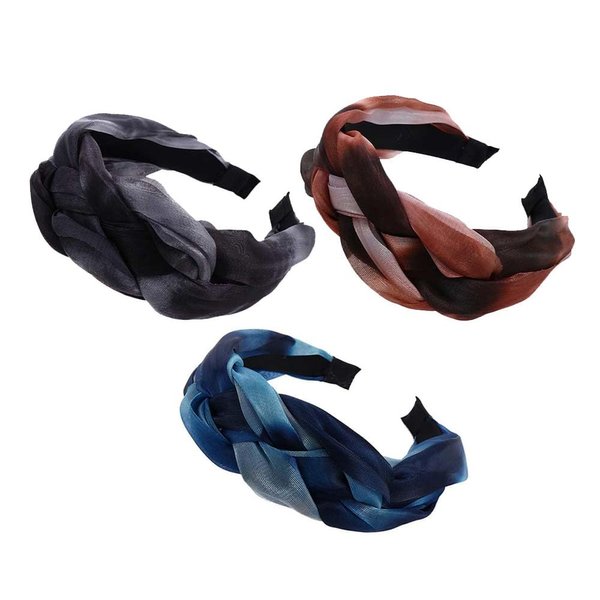 Pokinge 3PCS Shiny Twisted Braid Hair Hoop, Korean Style Braid Headband Wide Side Hairband, Knot Turban Headband Hair Accessories for Women Girls