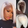 FENJUN Wear and Go Glueless Wigs HD Transparent Lace Frontal #60 Grey White Platinum Blonde Wigs Human Hair Short Bob Lace Front Wigs with Baby Hair Pre plucked Frontal 10 Inch Straight Wigs for Women