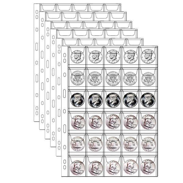 30-Pocket Coin Pages for Collectors, Standard 9-Hole Coin Collection Pages, 10 Sheets Coin Sleeves, Coin Collecting Supplies (30 Pocket -10 Sheets)
