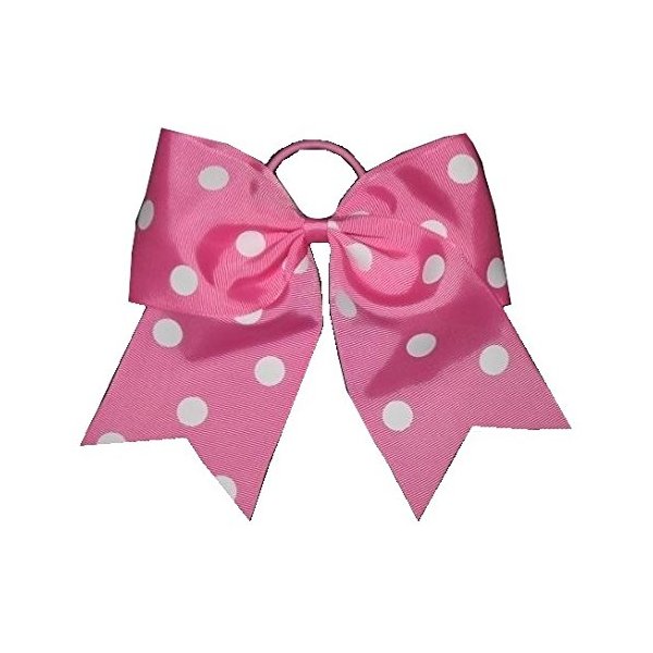 NEW "POLKA-DOT Light Pink" Cheer Bow Pony Tail 7 Inch Girls Hair Cheerleading Practice Football Games Dance Uniform Hairbow Breast Cancer Awareness Pink Out Game Grosgrain Ribbon