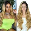 Kalyss 4x4" Lace Front Wigs with Baby Hairs Lightweight Natural Looking 130% Density Curly Body Wavy Ombre Blonde Frontal Lace Hair Wigs for Women Human Hair Blended with Baby Hairs 28" Free Parting