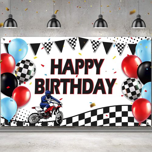 Sumind Dirt Bike Birthday Decoration Backdrop Banner Motocross Dirt Bike Racing Dirt Bike Themed Birthday Party Supplies, 72.8 x 43.3 Inch
