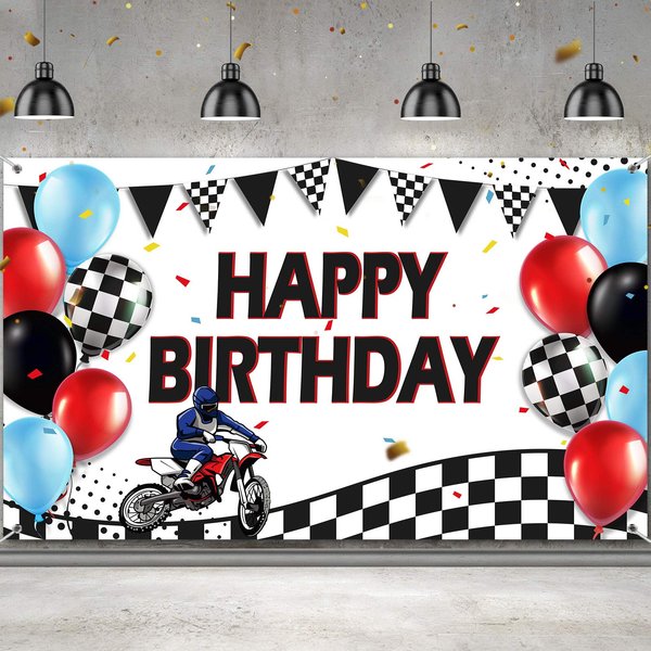 Sumind Dirt Bike Birthday Decoration Backdrop Banner Motocross Dirt Bike Racing Dirt Bike Themed Birthday Party Supplies, 72.8 x 43.3 Inch