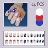 24Pcs 4th of July Press on Nails Short Square Fake Nails American Flag French Tip Design Stick on Nails Full Cover Patriotic Day Acrylic Artificial Nails Independence Day Glue on Nails for Women Girls