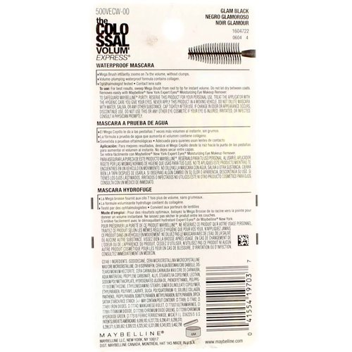 Maybelline New York The Colossal Volum' Express Waterproof Mascara, Glam Black [240] 0.27 oz (Pack of 6)